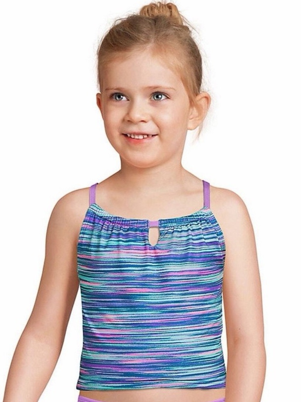 Lands' End Girl's Keyhole Tankini Swim Top - Size 6 Orchid Ice Space Dye